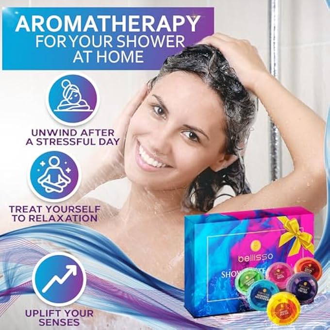 Bellisso Aromatherapy Shower Steamers, Set of 6 Scent Tablets - Essential Oil Fizzies Bath Bombs Self Care Kit for Women - Relaxing Stress Relief Gifts - Image 2